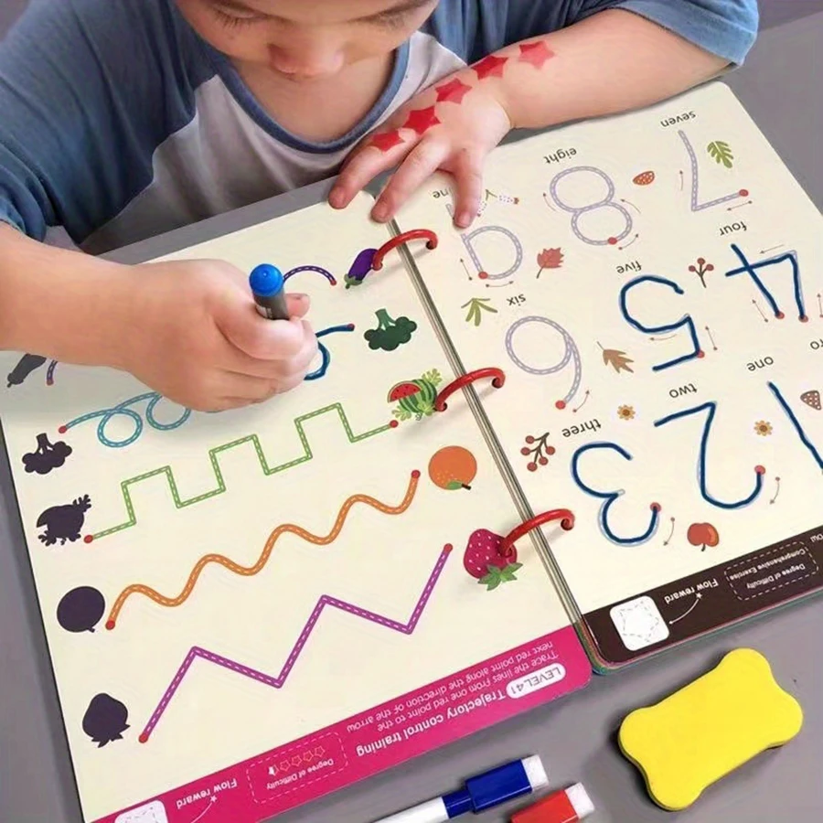 Reusable Magic Tracing Workbook for Kids | Pen Control & Handwriting Practice (34 Pages, Pen + Eraser Included)